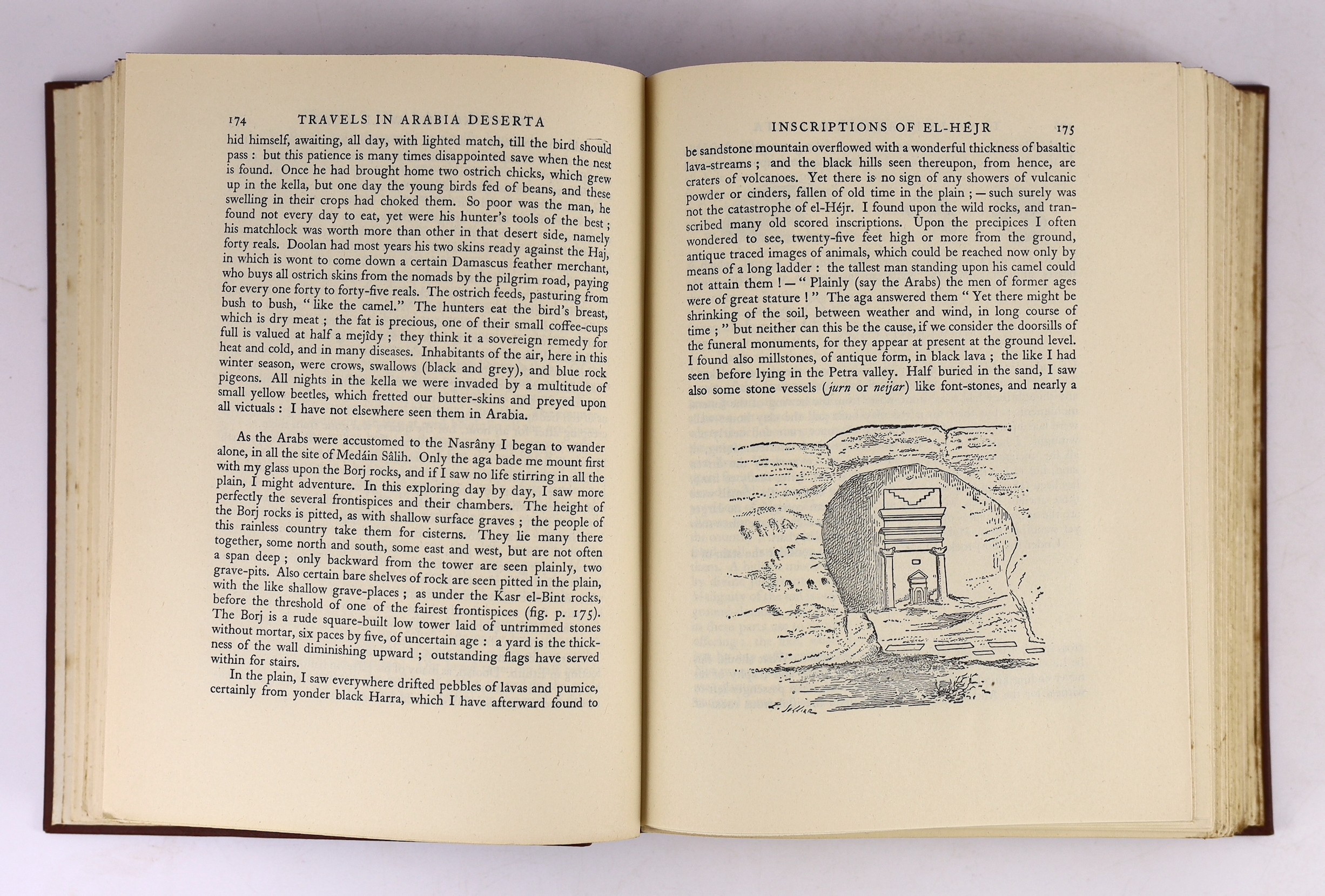 Doughty, Charles Montagu - Travels in Arabia Deserta, 2 vols, 4to, original cloth, with frontis portrait, 2 folding colour maps and 8 plates, Jonathan Cape, London, 1936